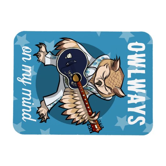 私のおもしろい心の音楽の漫画にフクロウが乗る マグネット (横)