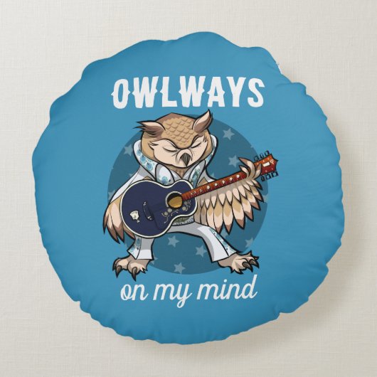 私のおもしろい心の音楽の漫画にフクロウが乗る ラウンドクッション (裏面)