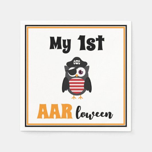 私のおもしろい最初のハロウィーントリックまたはトリートベビーを海賊 スタンダードカクテルナプキン (正面)