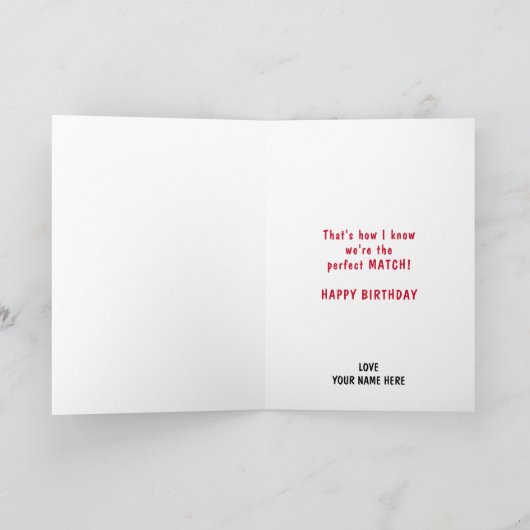 私のおもしろい火を照らす完璧なマッチ誕生日 サンキューカード (内部)