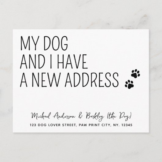 私のおもしろい犬と私の新しいアドレスのペット移モダン動 ポストカード (正面)