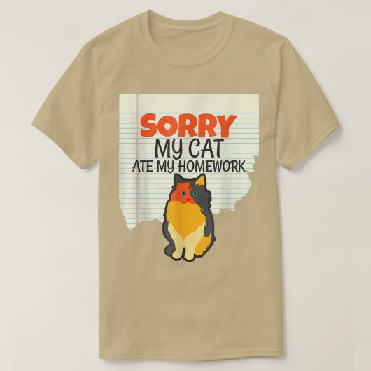 私のおもしろい猫食べは宿題の子供たち、先生に戻る Tシャツ (デザイン正面)