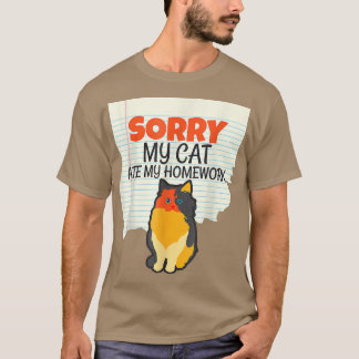 私のおもしろい猫食べは宿題の子供たち、先生に戻る Tシャツ