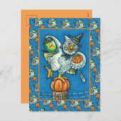 私のおもしろい足のハロウィーンフクロウをトリックまたは治療 シーズンポストカード (正面/裏面)