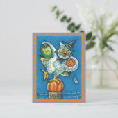 私のおもしろい足のハロウィーンフクロウをトリックまたは治療 ポストカード (スタンド正面)