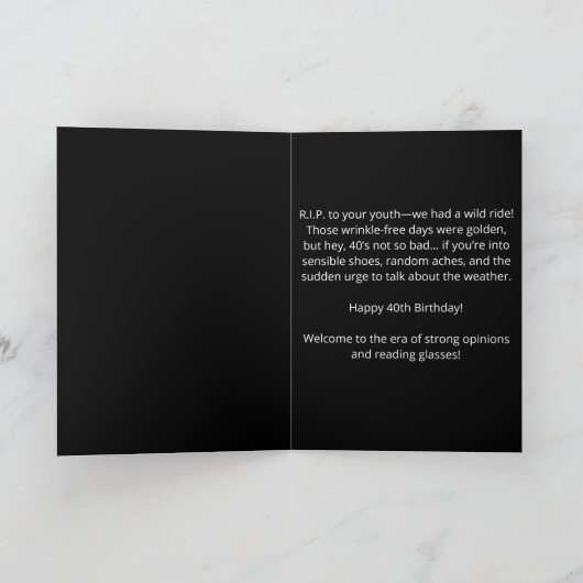 私のおもしろい青春への死神の死40歳の誕生日 カード (内部)