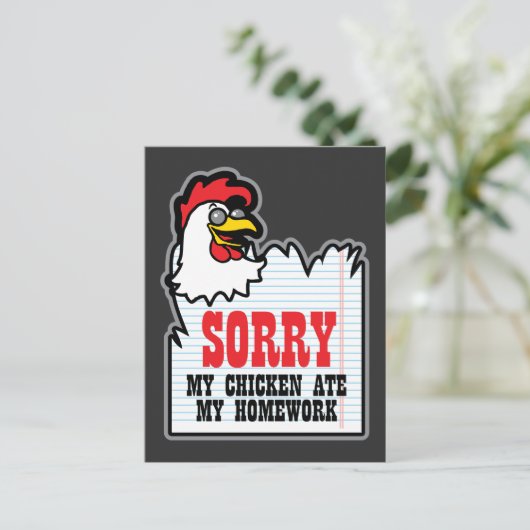 私のおもしろい鶏食べは宿題の子供の先生 ポストカード (スタンド正面)