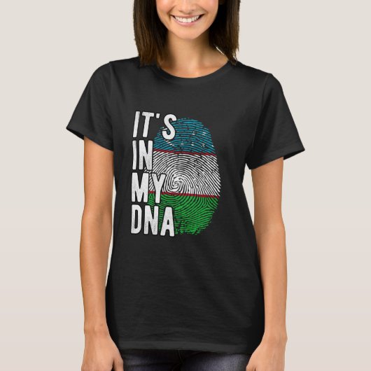 私のおもしろいDNAウズベキスタン国旗の指紋にある Tシャツ (正面)