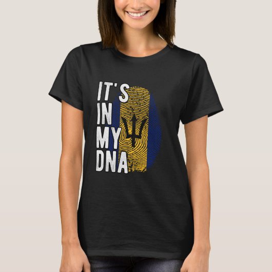 私のおもしろいDNAバルバドスの旗の指紋にある Tシャツ (正面)