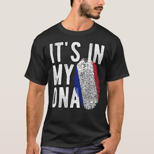 私のおもしろいDNAフランス国旗の指紋にある Tシャツ (正面)