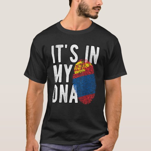 私のおもしろいDNAモンゴリア国旗の指紋にある Tシャツ (正面)