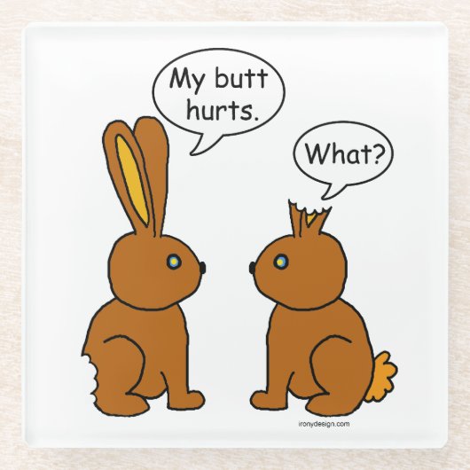 私のお尻が痛い！ー何が？ ガラスコースター (正面)