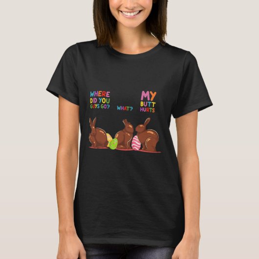 私のお尻はどこどこでイースターおもしろいバニーが痛い Tシャツ (正面)