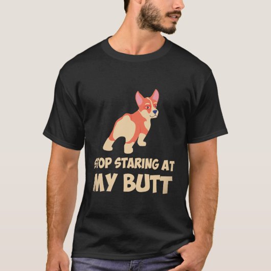 私のお尻ばかり見ないで コーギー Tシャツ (正面)