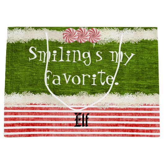 "私のお気に入りのな"クリスマスの小妖精や小人の引用文(l)微笑します ラージペーパーバッグ (正面)