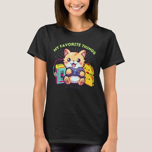 私のお気に入りのもの ゲーミング 猫 タコ 80年代 ゲーマー Tシャツ (正面)