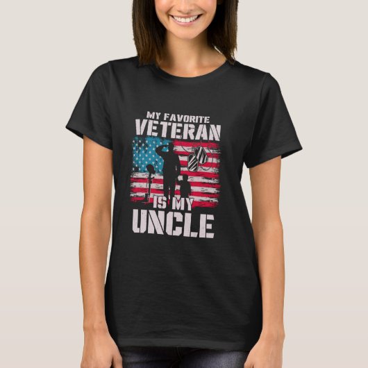 私のお気に入りの退役軍人はおじさん アメリカ国旗 父の日ギフト Tシャツ (正面)