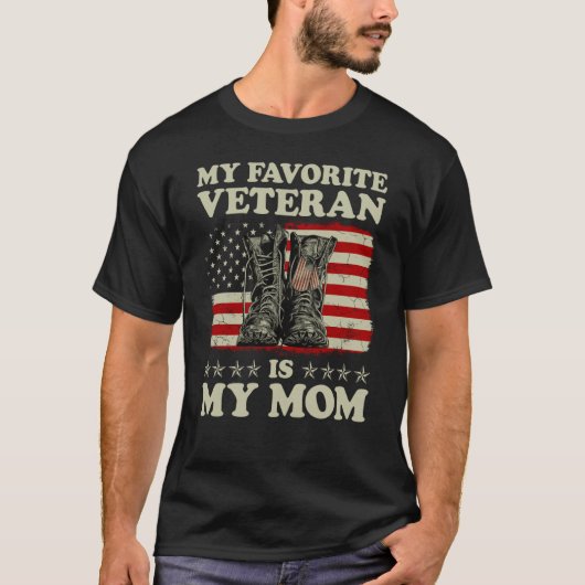私のお気に入りの退役軍人は私の母アメリカ国旗のベテラ Tシャツ (正面)