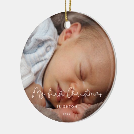 私のお洒落初めてのクリスマスベビー写真 セラミックオーナメント (左)