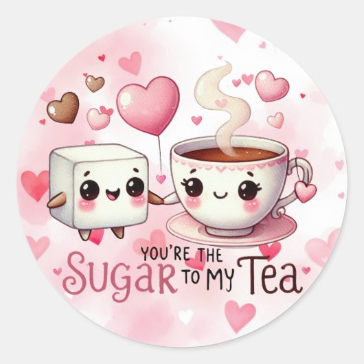 私のお茶にかわいいバレンタインデーおもしろいス ラウンドシール (正面)