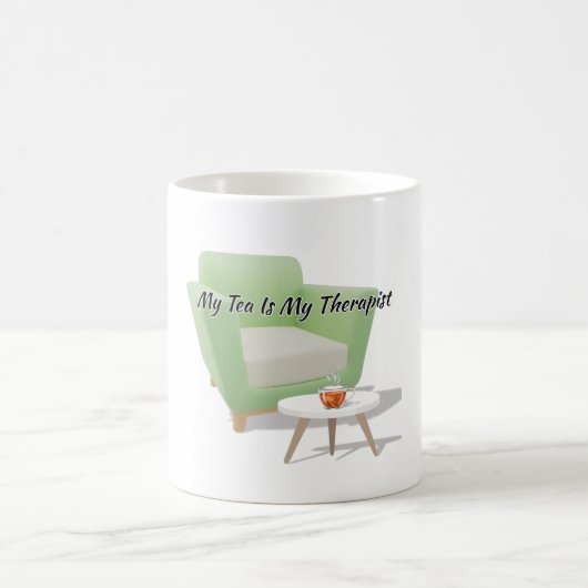 "私のお茶は私のセラピスト" 蒸気の出るマグカップ 引用アート コーヒーマグカップ (中央)