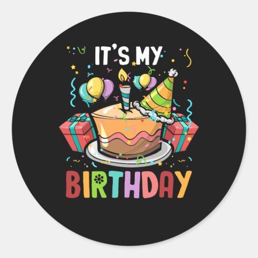 私のお誕生日ケーキドーナツ紙吹雪ハッピーデイパ ラウンドシール (正面)