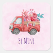私のかわいい赤ラブトラックの水色 スクエアシール (正面)
