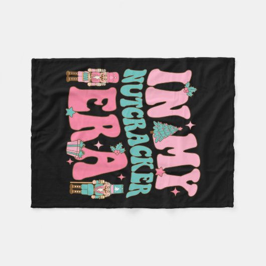 私のくるみクラッカー時代のピンクチでピンクのくるみクラッカー班 フリースブランケット (正面(横))