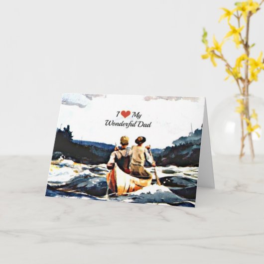 私のすばらしい父を愛してる、急流下りのカヤック カード (黄色い花)