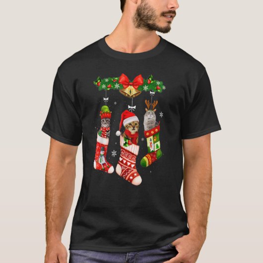 私のためのクリスマスの靴下パジャマの猫のXmas休日 Tシャツ (正面)