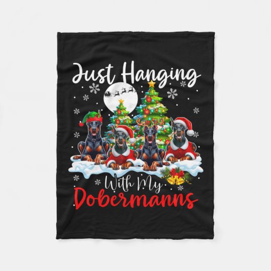 私のつるドベルマンズクリスマスと3サンタD フリースブランケット (正面)