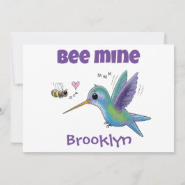 私のところに来て ハートがキュートなバレンタインデーのコリブリと蜂 シーズンカード