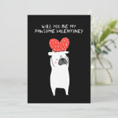 私のとっても素敵なバレンタイン　かわいいパグ & 赤いハート　ブラック シーズンカード (スタンド正面)