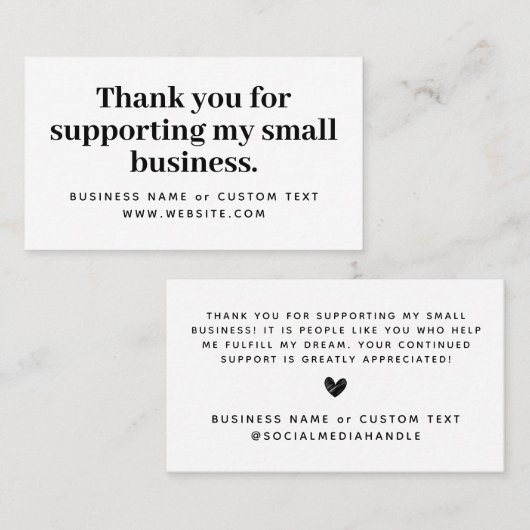 私のはっきりした小規模企業をサポートしてくれてありがとう 名刺 (正面/裏面)