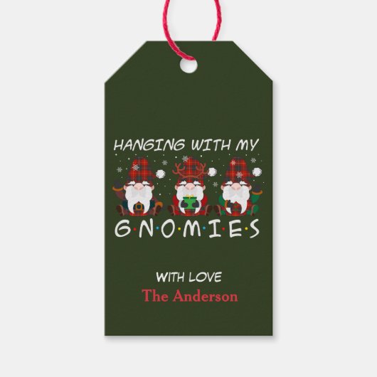 私のぶら下がったクリスマスのグノミーパーソナライズされたズと ギフトタグ (正面)