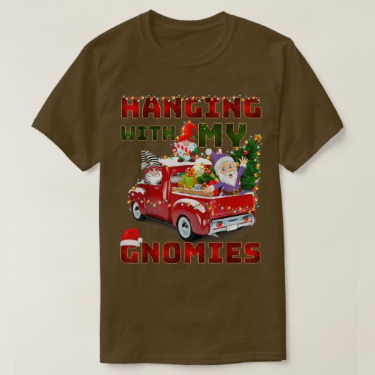私のぶら下がったGnomiesツリーでトラックの赤いクリスマ Tシャツ (デザイン正面)