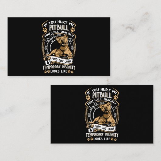 私のもしピットブルを傷つけたら、すぐに犬のピットBu 名刺 (正面/裏面)