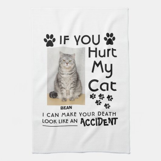 私のもし猫を傷つけたら、死ぬまで足を踏ませられる キッチンタオル (縦)