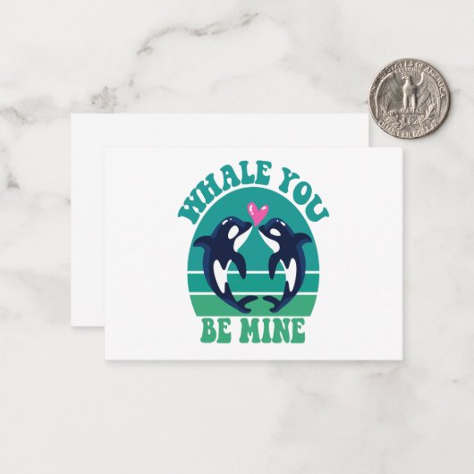 私のものになって!おもしろいクジラとイルカのカップル バレンタインギフト ノートカード (正面/裏面インサイチュ)