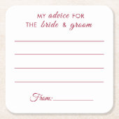 私のアドバイス新郎新婦のおもしろいレッドの結婚sq スクエアペーパーコースター (正面)