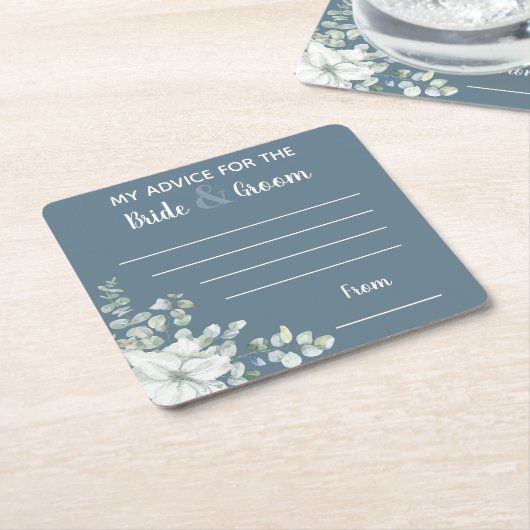 私のアドバイス新郎新婦のグレーの水色のために スクエアペーパーコースター (アングル)