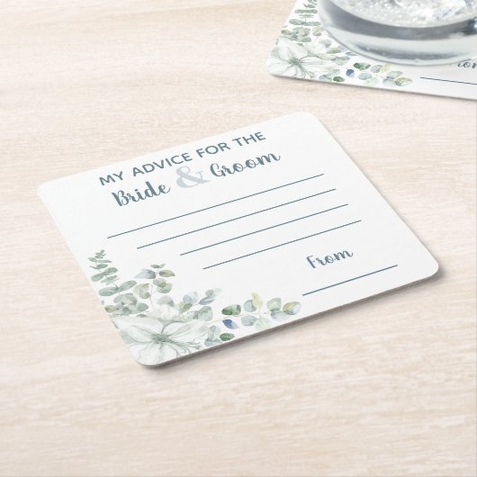 私のアドバイス新郎新婦の水彩用 スクエアペーパーコースター (アングル)