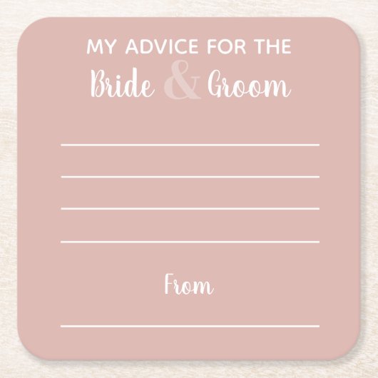 私のアドバイス新郎新婦ピンクおもしろい スクエアペーパーコースター (正面)
