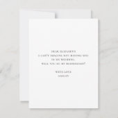 私のウェディングパーティにいてくれますか。青と紫の花 招待状 (裏面)