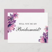 私のウェディングパーティにいてくれませんか。紫とピンクのウェディング インビテーションポストカード (正面/裏面)