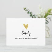 私のウェディングパーティにいてくれる？ エレガントなゴールドハートカード 招待状 (スタンド正面)