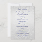 私のウェディングパーティにいてくれる？ シルバー ネイビーブルー ラ lace 招待状 (裏面)