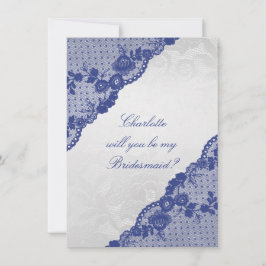 私のウェディングパーティにいてくれる？ シルバー ネイビーブルー ラ lace 招待状