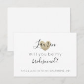 私のウェディングパーティにいてくれる？ - ハートのゴールド 招待状 (正面/裏面)