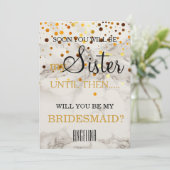 私のウェディングパーティにいてくれる？ 大理石の背景 招待状 (スタンド正面)